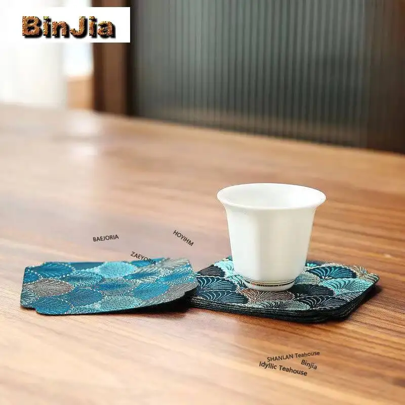Cloud Brocade Fabric Tea Table Mats Retro Tea Flag Absorbent Clay Tea Mat Drink Coaster Dinner Table Cloth Mat Cha Decoration view 6