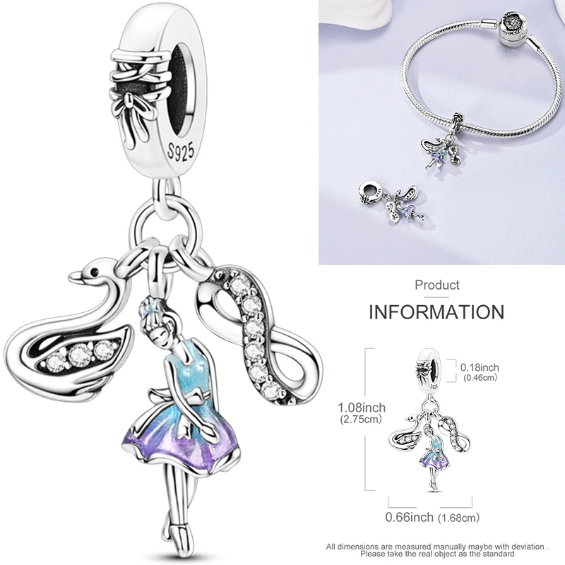 925 Sterling Silber Rosa Ballett-Mädchen Anhänger Junge Mädchen Schwestern Paare Anhänger Passend für Armband DIY Schmuck Original Mode für Frauen – Detail 20
