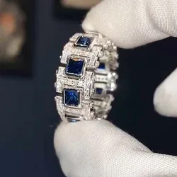 Huitan New Women Wedding Rings with Princess Blue Cubic Zircon Silver Color Modern Fashion Female Accessories Engagement Jewelry
