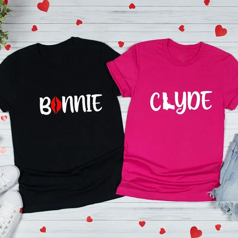 Bonnie Clyde Lip Print LoversT Shirt Couple Short Sleeve O Neck Loose Tshirt Summer Women Man Tee Shirt Tops Camisetas Mujer