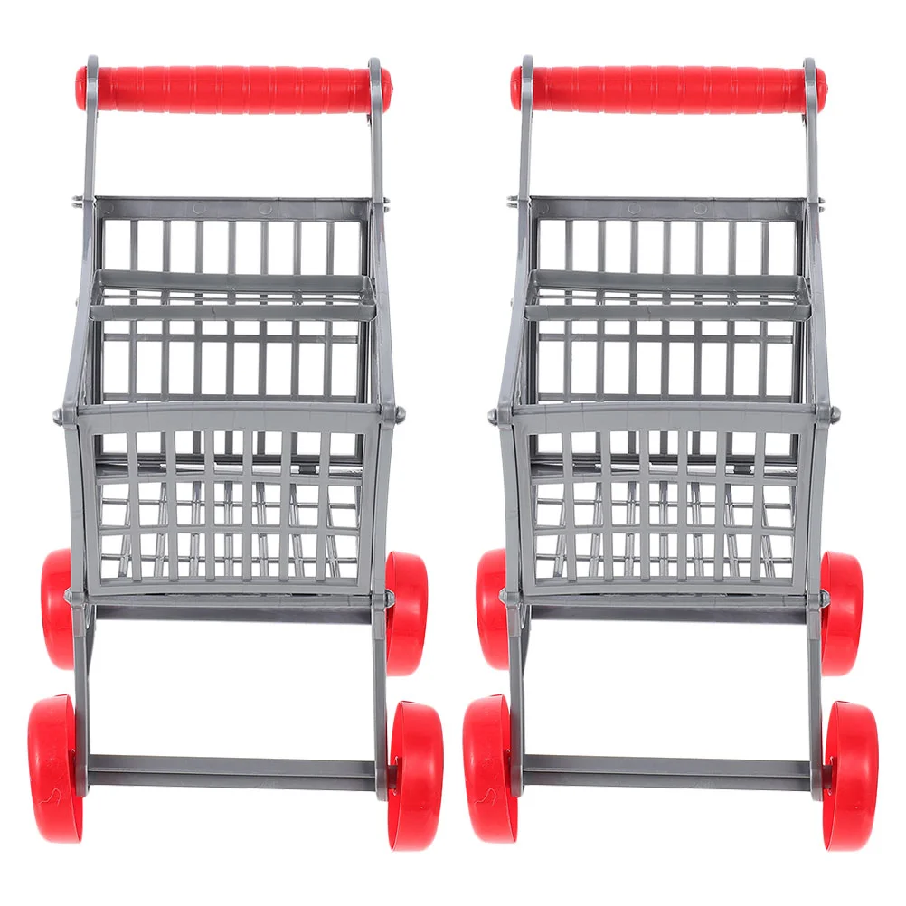 

2 Pcs Simulation Shopping Cart Role Play Toy Simulated Mini Carts Toys Kids House Abs Trolly Models Fake Supermarket Trollies