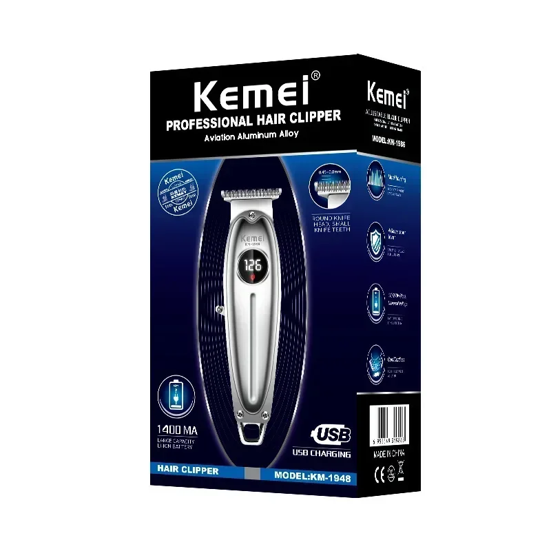 Kemei LCD KM-1948 All-metal Electric Hair Trimmer for Barber Battery Indicator Display Men Professional Hair Cutting Machine