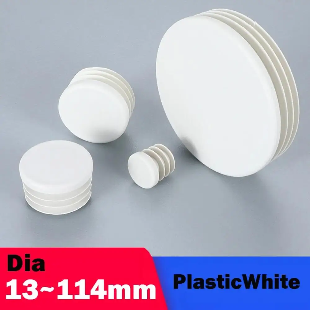 White Round Plastic Blanking End Caps Tube Pipe Inserts Plug BungDia13/16/19/20/22/25/28/30/32/38/40/42/45/48/50/53/58/60~114mm