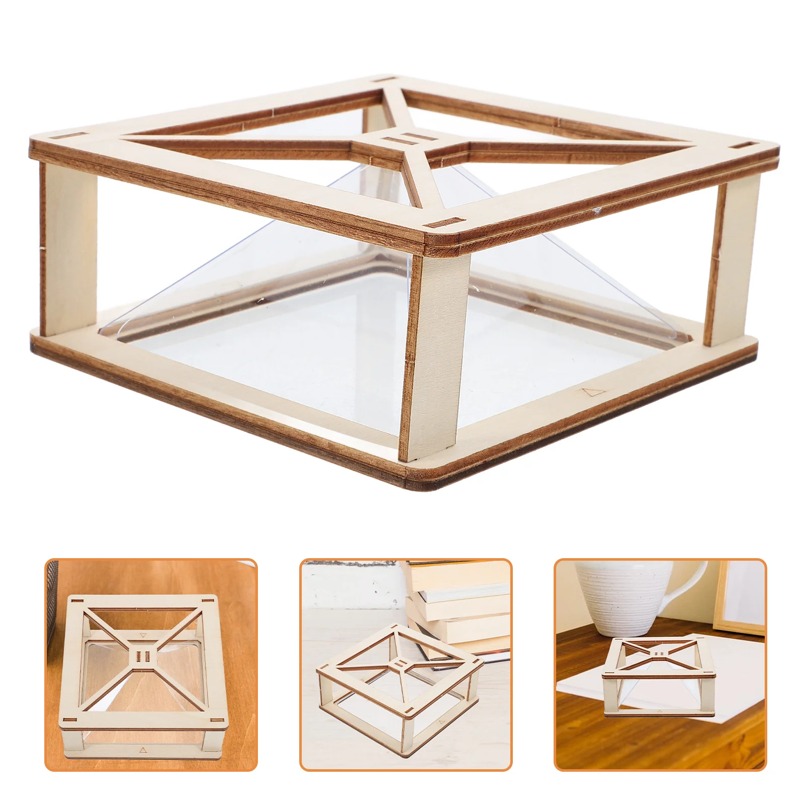 

1 Set 3D Holographic Handmade Stem Kit For Kids Holographic Cube Science Set Wooden Diy Projector Material Unfinished Science