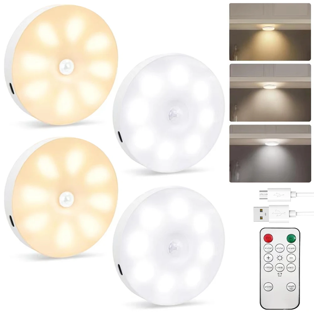 

Round Night Light USB Rechargeable Wireless Cabinet Light Motion Sensor LED Closet Light Kitchen Hallway Wardrobe Lamp