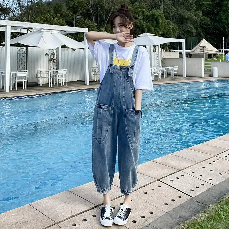 

Spring Autumn New Denim Overalls Women's Korean Version of The Loose-fitting Leggings Fashion Age-reducing Western-style Jeans