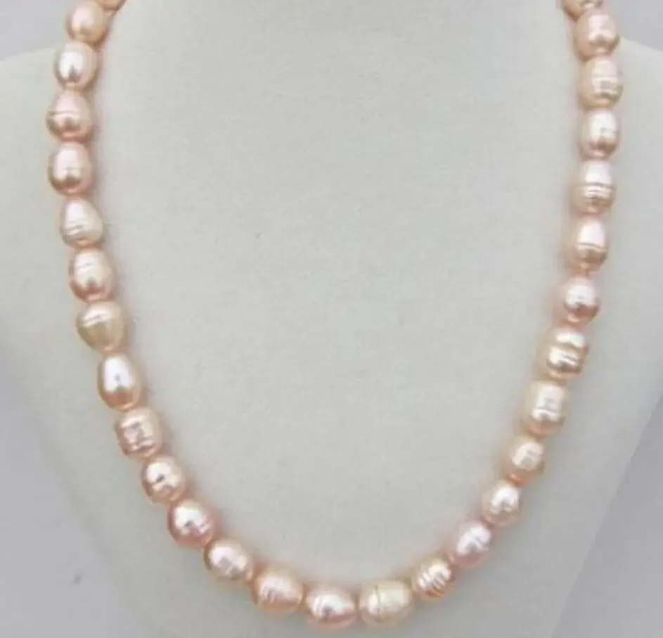 

Fashion jewelry 18" new 9-10mm Natural aaa+++south sea pink pearl necklace 14k clasp