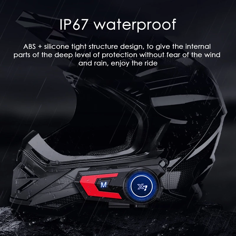 2 Pcs X7 Motorcycle Helmet Bluetooth Headset BT5.0 Outdoor Waterproof 800MA Riding Wireless Call Anti-Jamming Headset