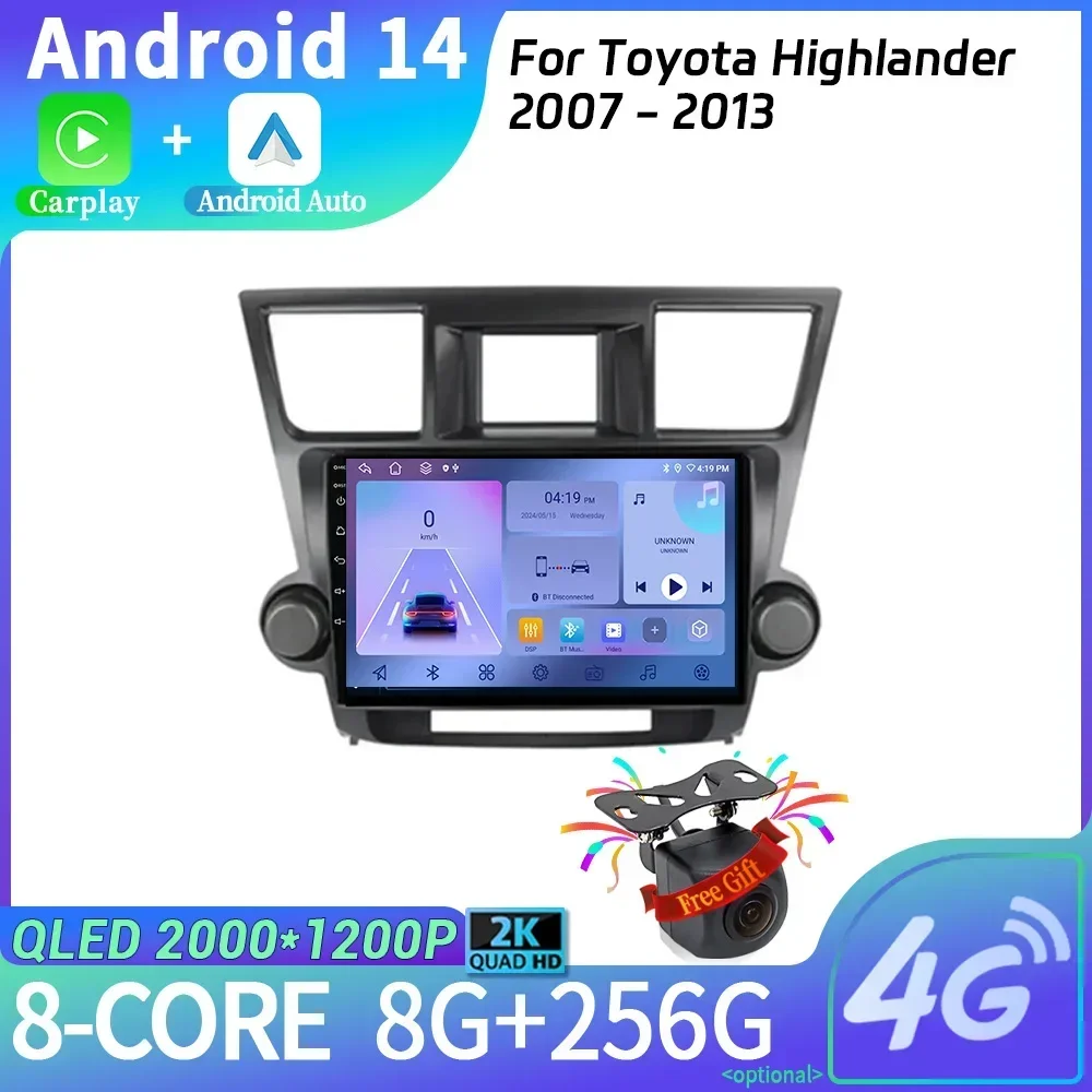 Android14  For Toyota Highlander 2007 - 2013  Car Radio Multimedia Navigation Wireless Carplay Stereo Head Unit Screen