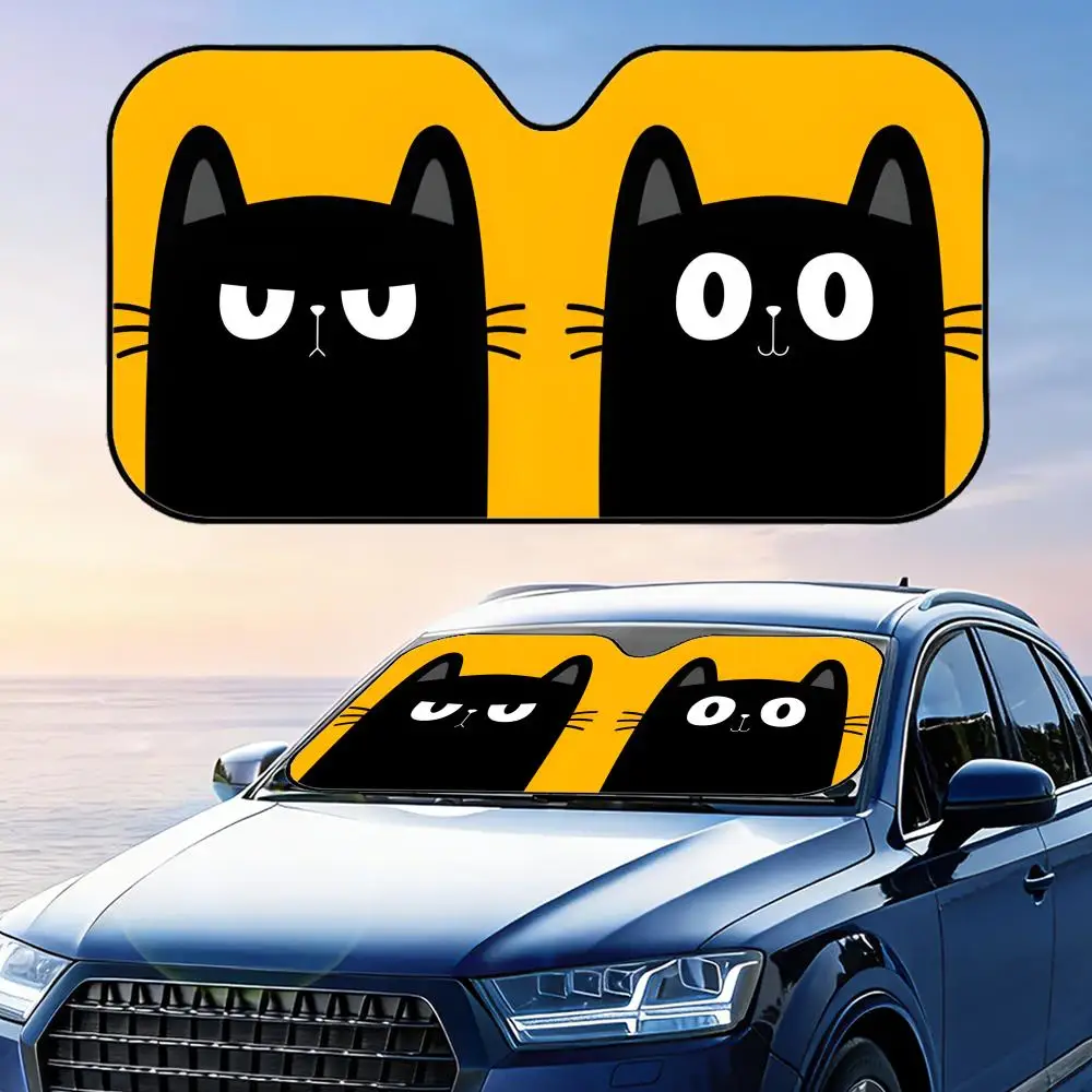 

Vector Black Cat Couple Sun Visor Reusable Aluminum Foil Windshield UV Protection Heat Insulation Cover Foldable Sun Visor Shade