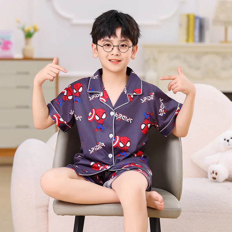 Cinnamon children\'s short-sleeved suit summer thin section boys and girls lapel air-conditioning clothing pajamas wholesale