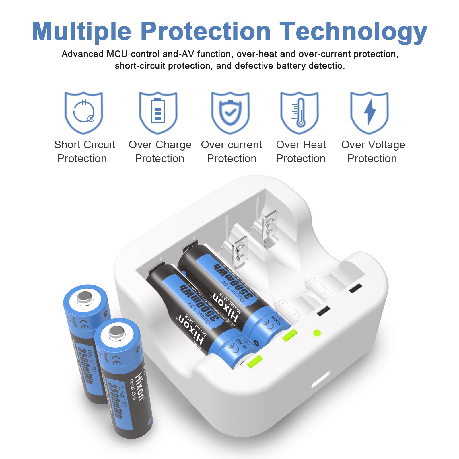 Hixon-1.5V 3500mWh AA Batteria Ricaricabile Li-Ion 4 Slot Per Caricabatterie, Corrente di Scarica Max 3A. Per Il Mouse 、 Sveglia, Maniglia, Luce