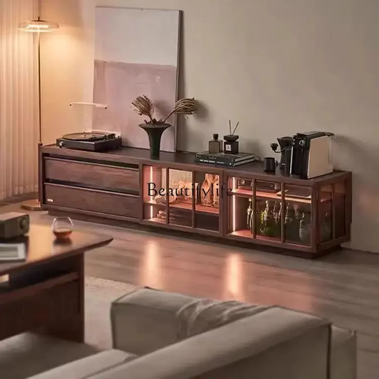

FG28FG28Black walnut TV cabinet living room household floor solid wood small apartment TV cabinet