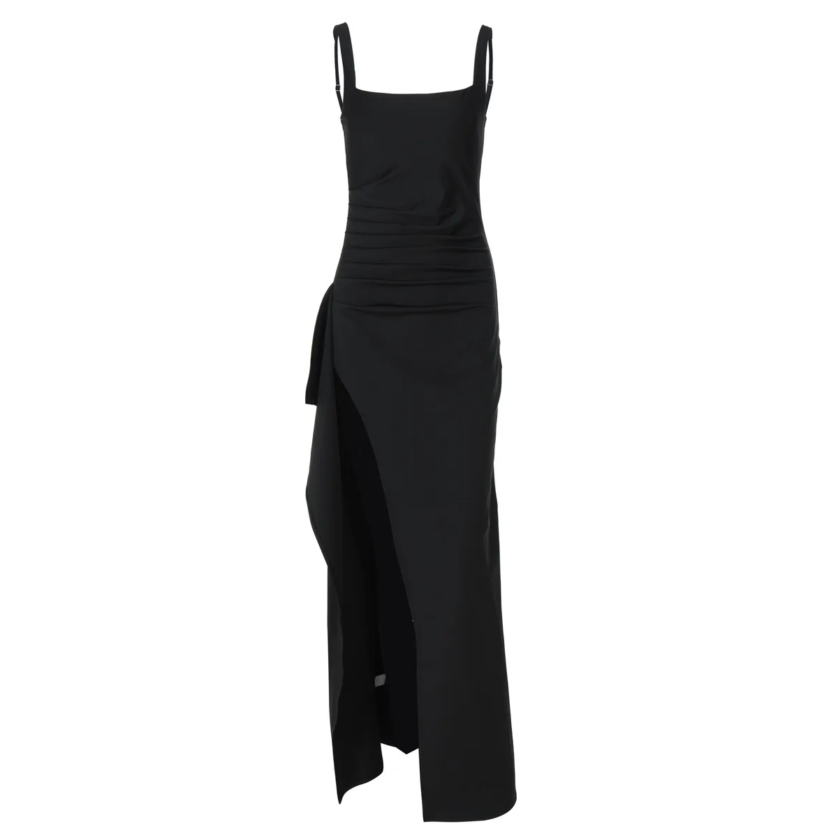 Vestido largo sexi con espalda descubierta para mujer, vestido negro y rojo con tirantes finos, sin mangas hasta el muslo, vestido largo de noche con abertura para discoteca, batas Y2K