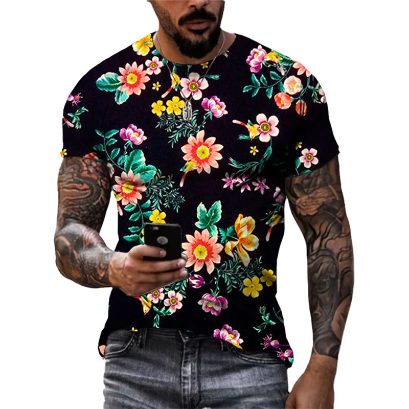 Summer New Painting Art Printing T-shirt For Unisex Fashion Personality Casual Men Tees Ethnic style Round Neck Short Sleeve Top