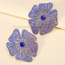Luxury Design Flower Full Shiny Rhinestone Glamorou Decor Original Bride Wedding Party Jewelry Trend Big Stud Earrings For Women