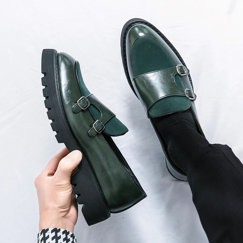 Double-Buckle Personalized Loafers for Men, Trendy and Versatile Ankle Sets, Suede Casual British-Style Leather Shoes
