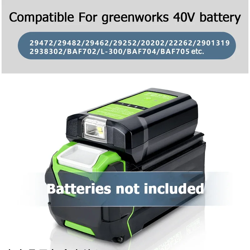 Battery Adapter For GreenWorks GLB 40V Lithium-ion Battery Electric Tool Charger Overcharge Protection With USB And 3W LED Light