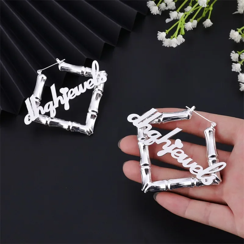 Popular Hip-Hop Customize Square Earrings Punk Large Earring Stainless Steel Earring Anti-Allergy Women Earrings  Jewelry