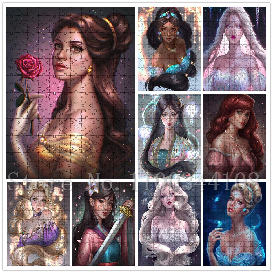 

Disney Princess Jigsaw Puzzles 300/500/1000 Pcs Belle Cinderella Jasmine Mulan Creative Puzzles for Adults Decompress Toys Gifts