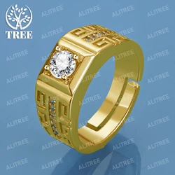 SHSTONE 18K Gold 925 Sterling Silver Men Zircon Adjustable Rings For Women Party Wedding Fashion Fine Jewelry Birthday Gift