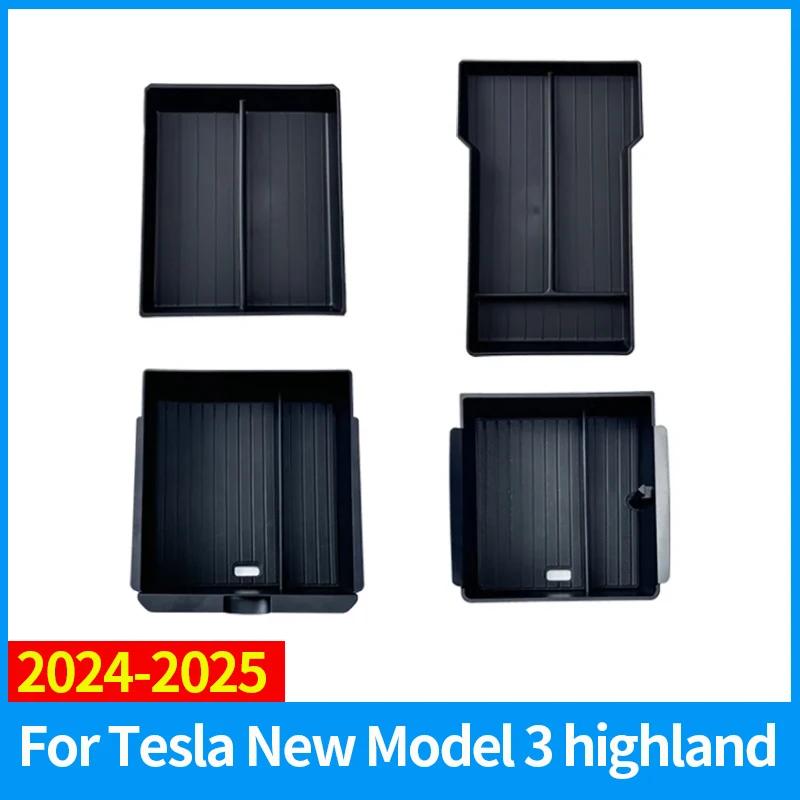 

For Tesla New Model 3 HIGHLAND 2024 2025 Center Console Storage Armrest Storage Box Upper&Lower Flocking Accessories New