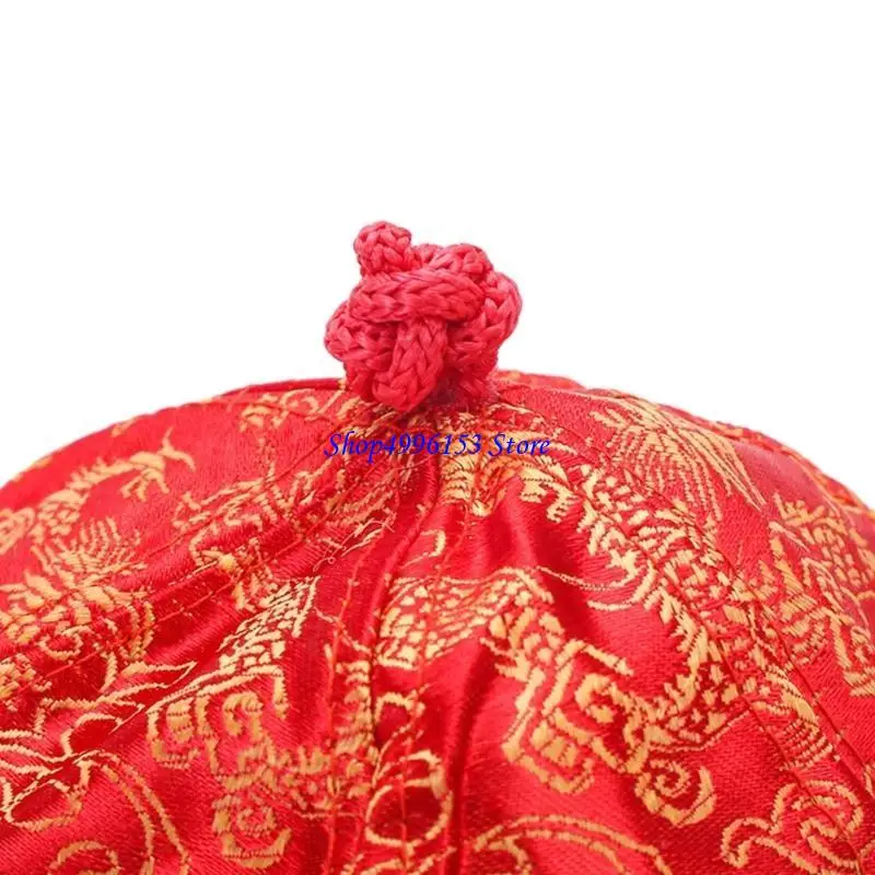 Q0KE 사진을위한 소년을위한 수 놓은 브레이드 Skullcap 왕세자 모자 중국 청나라의 집주인 모자 황제 모자