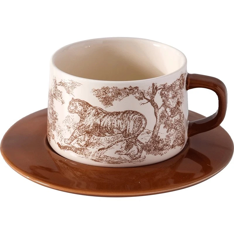 270ML Ink Wind Ceramic Coffee Cup Jungle Tiger High-grade Ceramic Cups Exquisite Couple Cups Drinking Tableware Holiday Gift