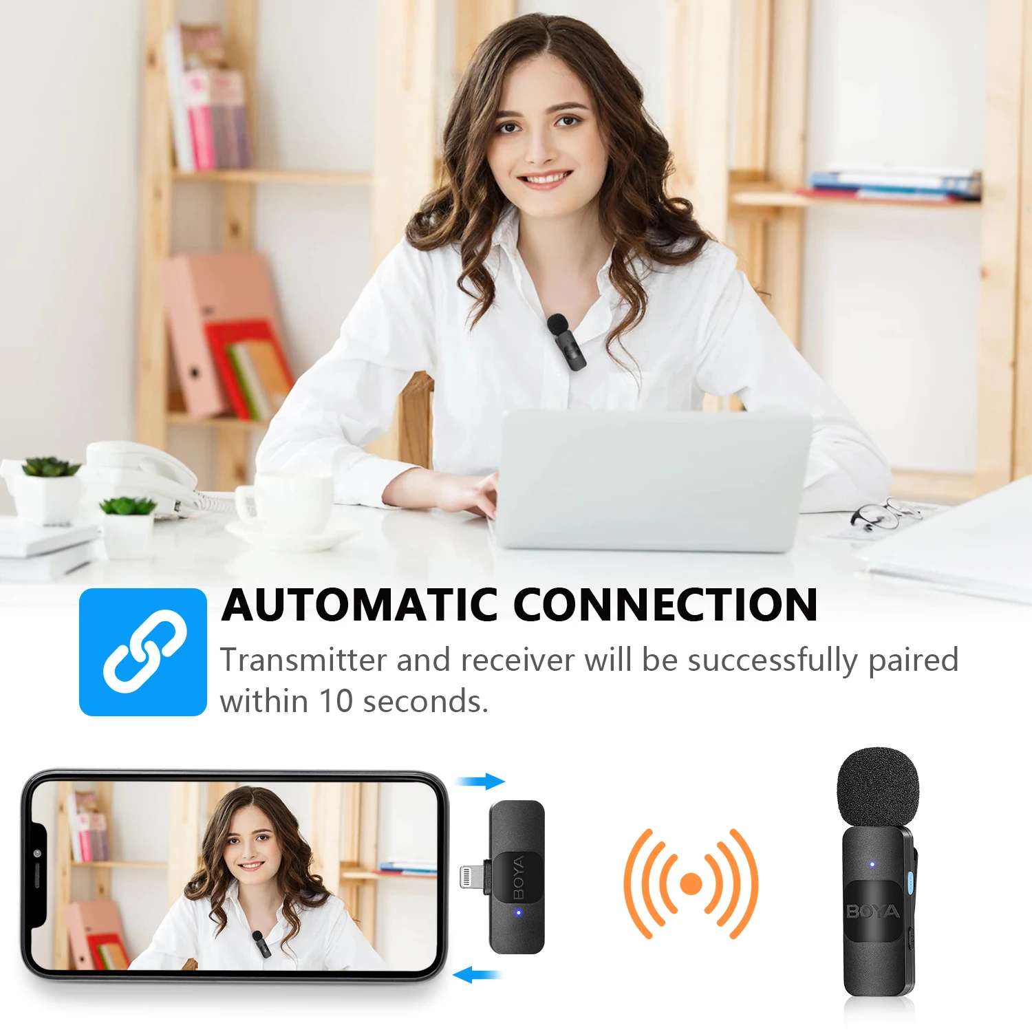 BOYA BY-V Wireless Lavalier Lapel Microphone Broadcast Direct mini Mic for iPhone Android Live Streaming Youtube Noise Reduction