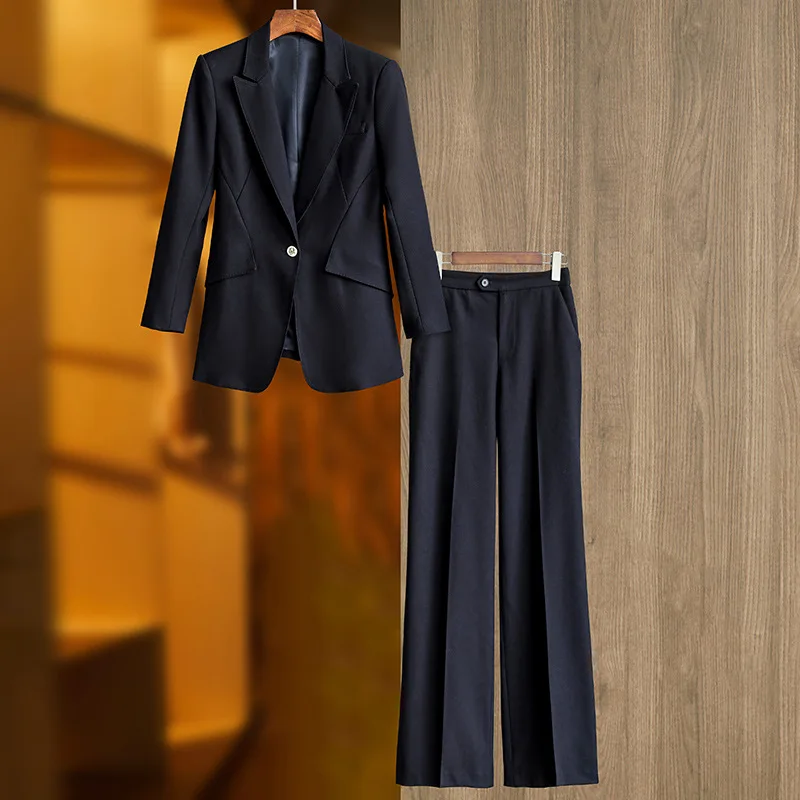 Lady High Quality Office Causal Suit Notched Long Sleeve Single Button Blazer Pencil Pants Women Solid 2pcs Brand