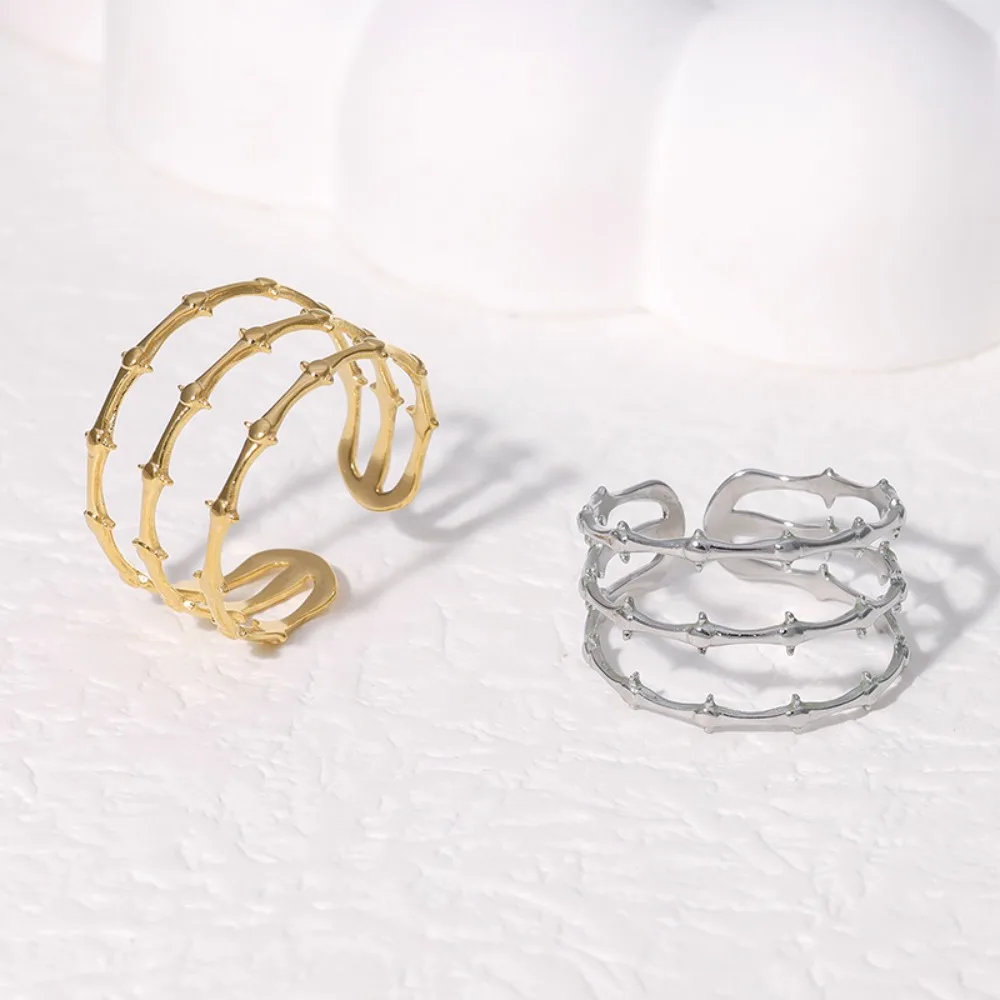 Simple Creative Stainless Steel Multi-layer Bamboo Joint Open Rings for Women Jewelry Party Daily Wear Jewelry Hypoallergenic