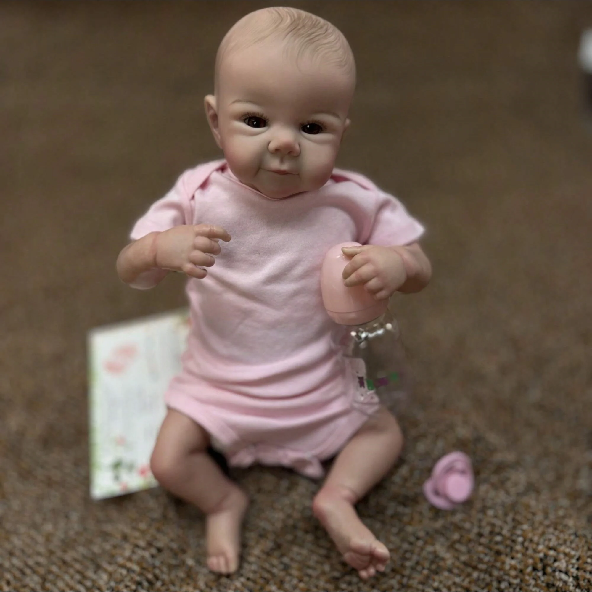 Muñeca Reborn Juliette Bebe de 19 pulgadas, piel pintada realista con cuerpo suave y peluche, muñeca bebé recién nacida hecha a mano para regalos y colección