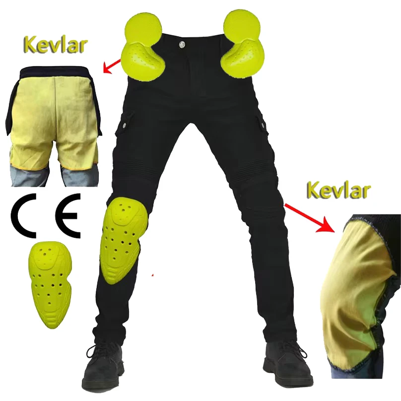 

Kevlar Motorcycle Jeans Protection Aramid Riding Pants Motocross Trousers Leisure Gear Mens Safety