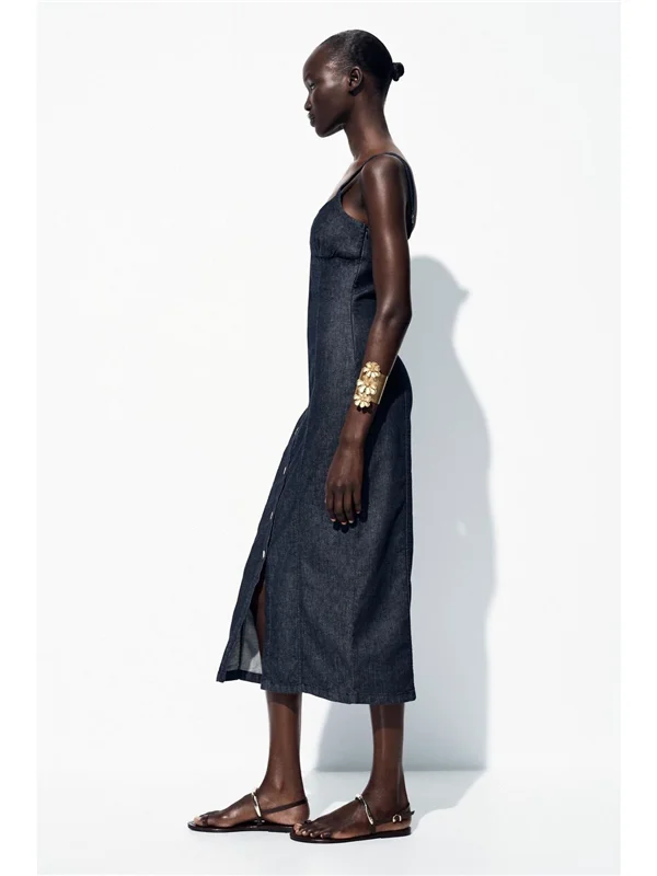 زر إغلاق زخرفي حزام الكتف مستدير Ne Midi Dr Denim Work Warehouse ip الخريف الديكور Faion السيدات... #3