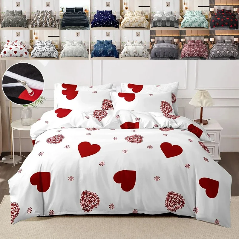 3pcs Printed Brushed Duvet Cover Pillowcase Three Piece Set High Quality Skin Friendly Fabric Bedding Cover (without Bed Sheet)