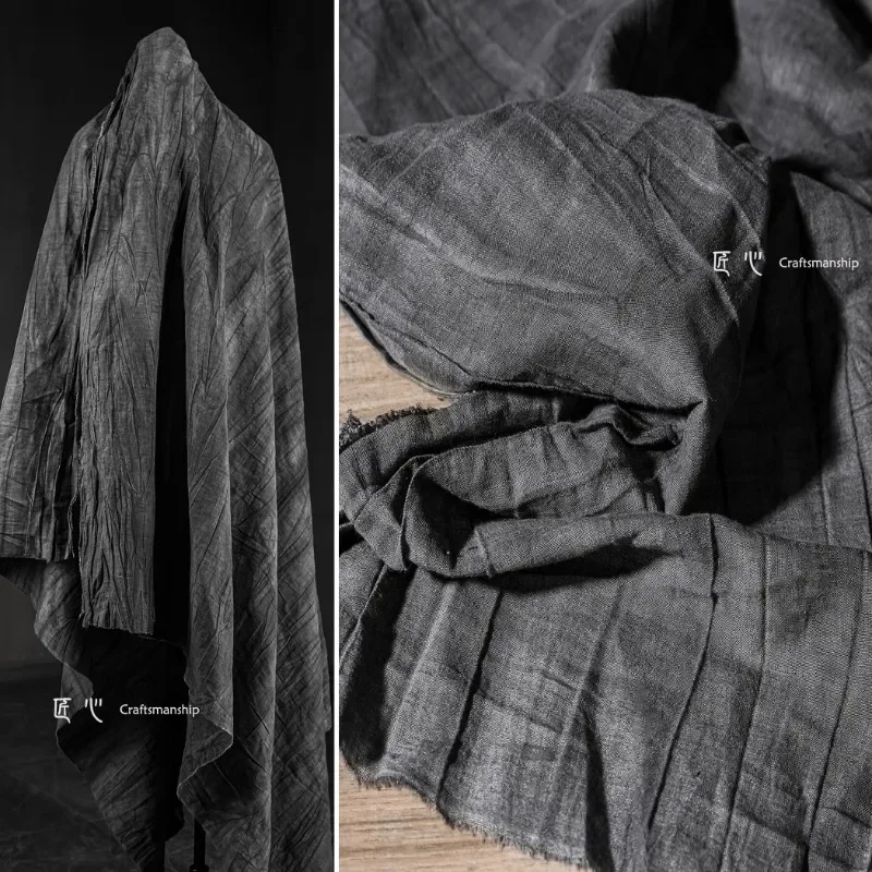 

Темно-серая хлопково-льняная ткань с тиснением для полыни, окрашенная в растениях, жареная рубашка в стиле ретро, юбка, сумка, дизайнерская ткань, шитье своими руками