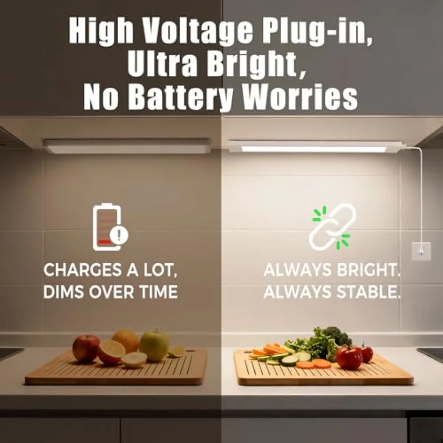 6 Pcs 14inch Plug in Under Cabinet Lighting for Kitchen, 6500k Bright White Linkable LED Under Counter Wired Lights for Shelf/B