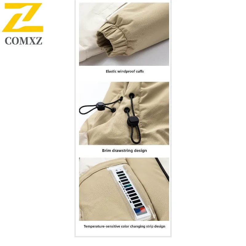COMXZ 2025 Mens Womens Mountain Style Hooded Waterproof Color Block Winter Jacket Cotton-padded Outdoor Sports Lightweight Coat