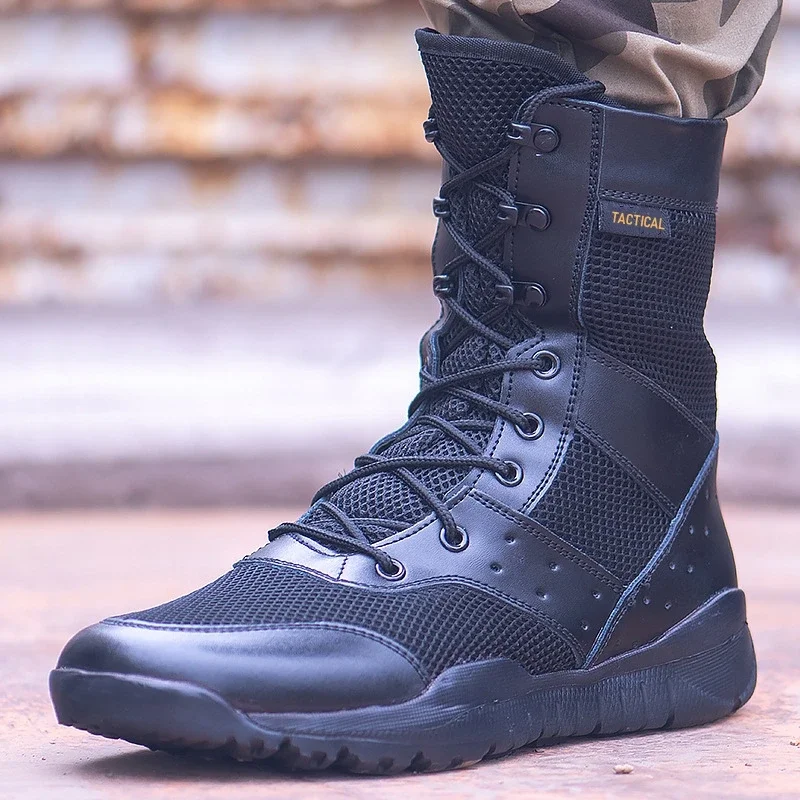 Summer Combat Training Boots Work Shoes Lightweight Mesh Breathable Military Tactical Boots 34-49 Plus Size Outdoor Hiking Boots