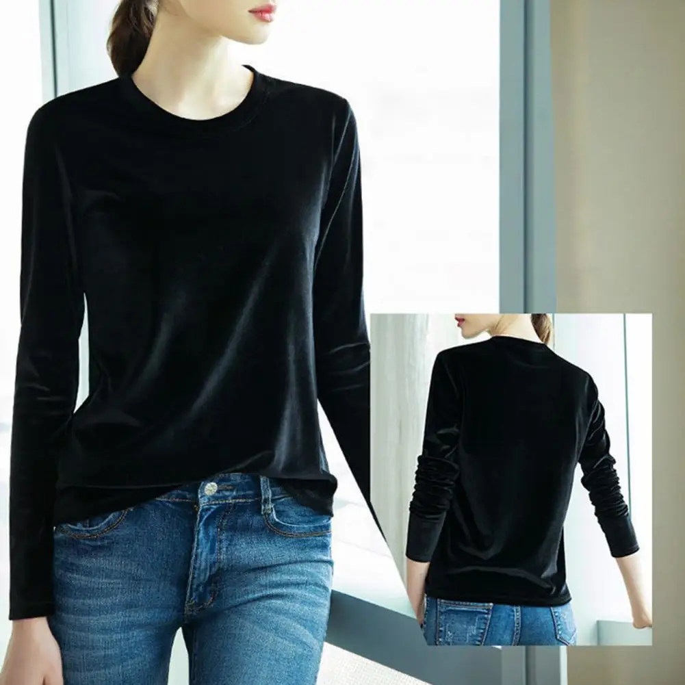 Stylish Women Bottoming Shirt Solid Color Dressing Super Soft Pure Color Bright Surface T-shirt Pullover Top