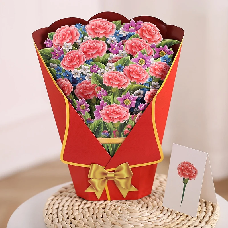 Flower Blossom Bouquet -Up Card For Mother's Day 3D Flower Bouquet Cards Flower Basket Greeting Card