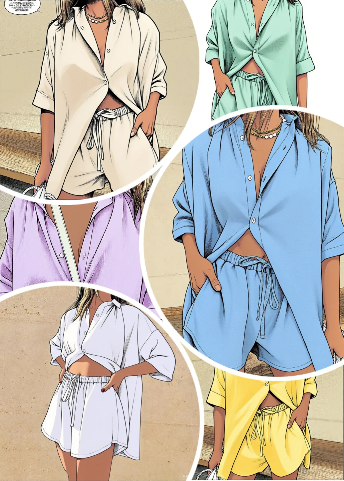 

Casual pure cotton solid color set women's short sleeved loose and simple shirt wide leg shorts two-piece set women's set 2025 s