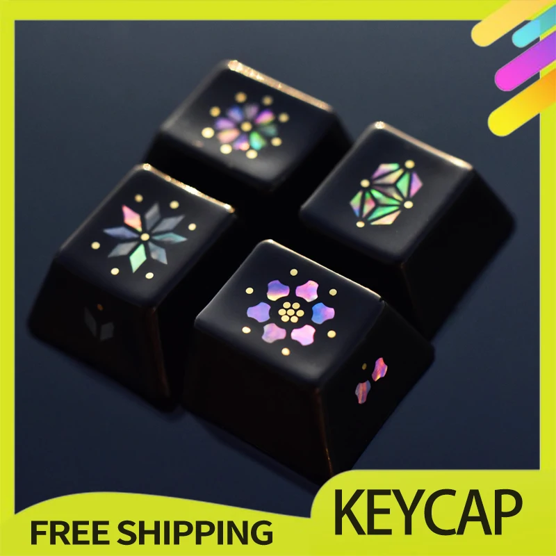 Ceramic Mechanical Keyboard Keycaps Original R4 Mother-Of-Pearl Inlay Art Black Cute Keycaps Pc Game Accessories Office Gifts