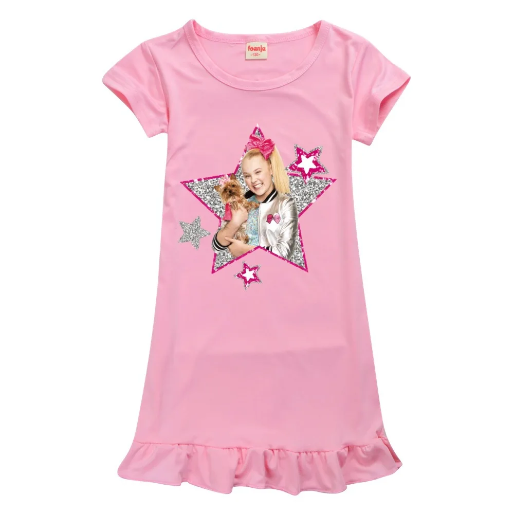 Summer Casual Jojo Siwa Cute Pattern Homewear Dress Baby Clothing Toddler Girls Night Dress Pajamas Nightgown For kids Sleepwear