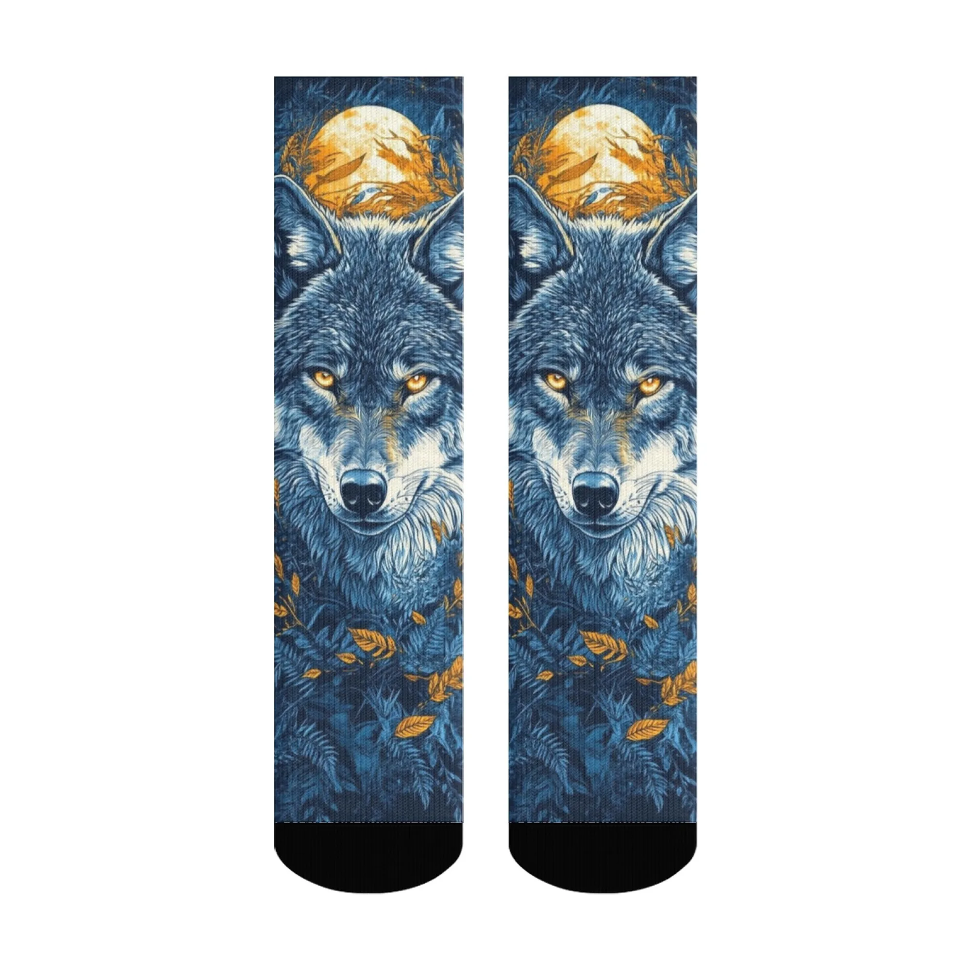 Alaskan Timber Wolf Crew Socks,Photorealistic Fur Texture with Mountain Silhouette,Moisture-Wicking Fabric for Hiking & Camping