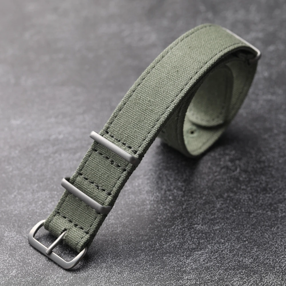 Handmade Pure Canvas Strap 20MM 22MM Black khaki Green Grey G10 Breathable Soft Vintage Strap Men Diving Watch Chain