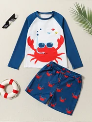 Boys' Long Sleeve Crab T-Shirt Shorts Two-Piece Beach Vacation Style Swimsuit Set