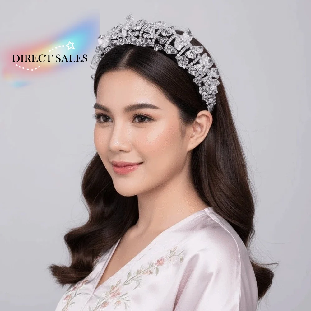 

Headwear Irregular Ice Block Hairband Gorgeous Rhinestone Crystal Sponge Headband Transparent Waterproof Crystal Wide Hair Hoop