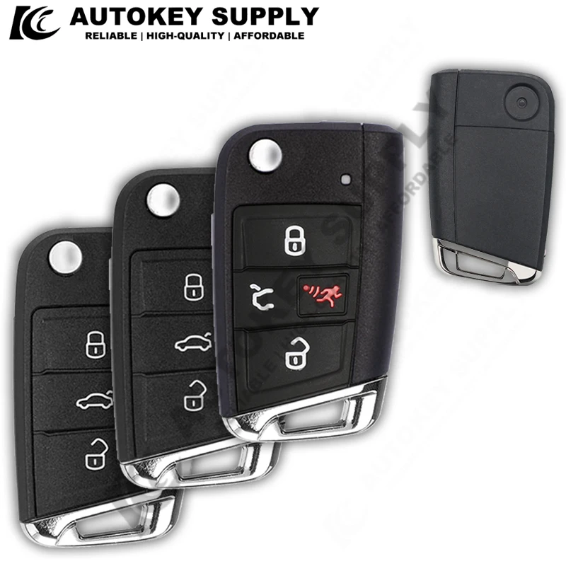 Autokeysupply AKVWF137 3/3+1 Buttons Folding Flip Remote Car Key Shell Case 7 GTI MK7 Seat For VW Golf Skoda