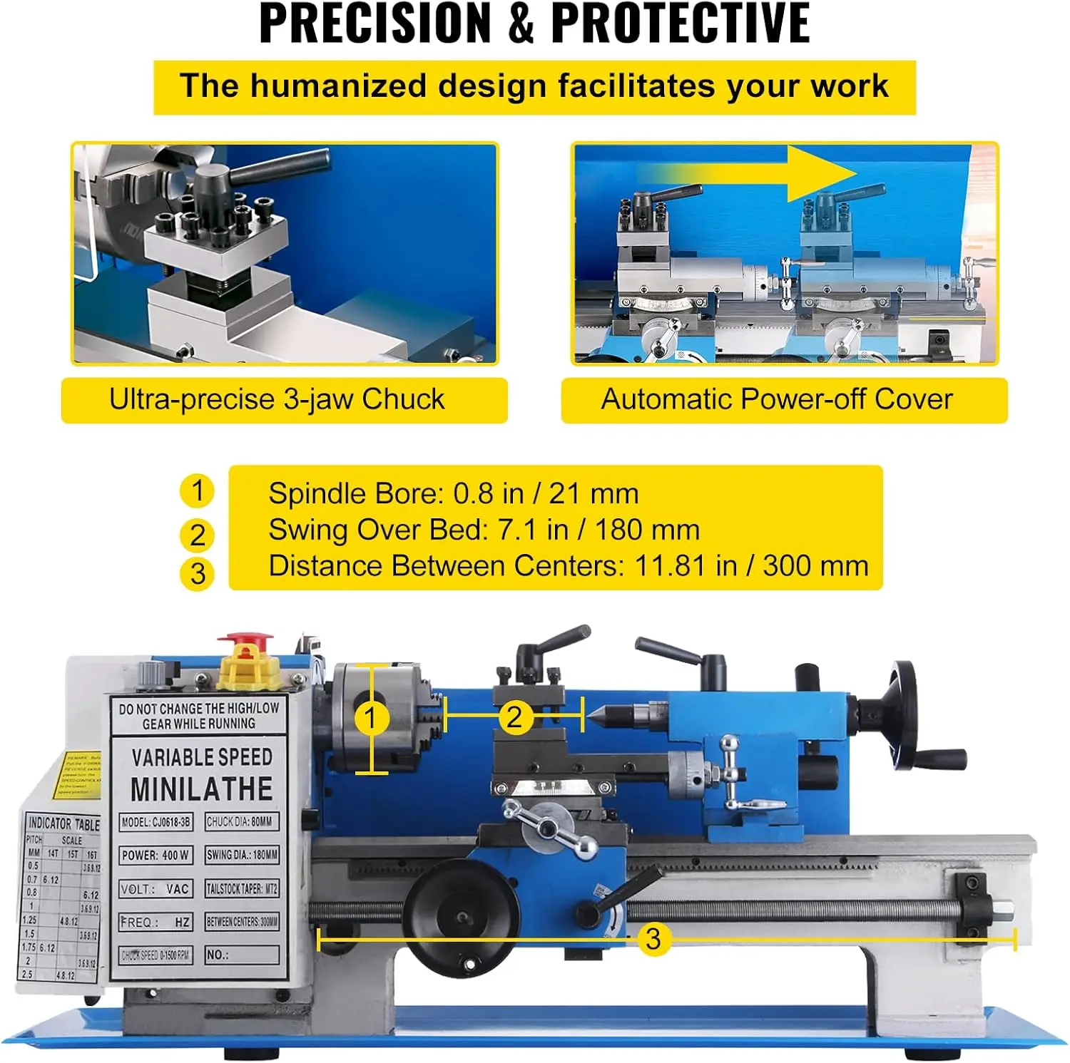 Draaibank 7 x 12 inch, precisie mini-metaaldraaibank 2250 RPM 550 W variabele snelheid, mini-draaibank precisie tafelblad metaalbewerking